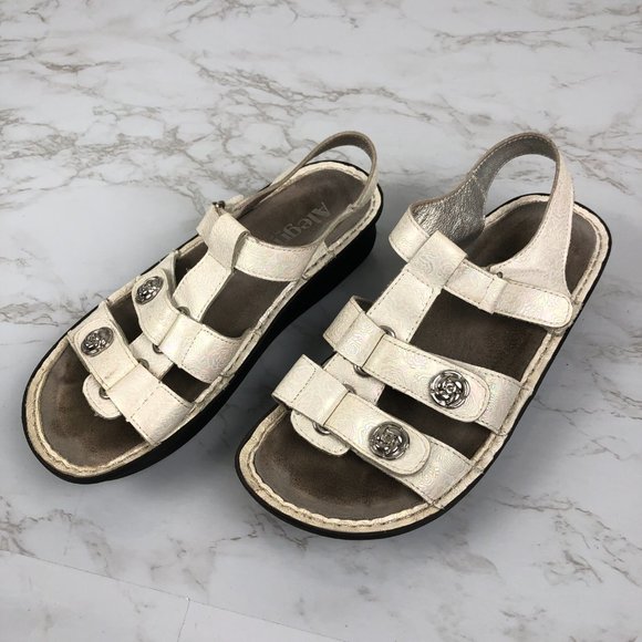 Alegria Shoes - Alegria White Tooled Leather Sandals
